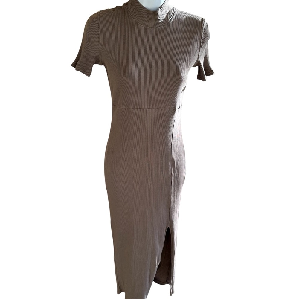 Zara Taupe Ribbed Stitch Midi Dress